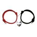 Rote und schwarze geflochtene Magnetherz-Armbänder für Paare mit Herzanhängern - Rot-schwarzes magnetisches Armbandpaar / Herz Armband