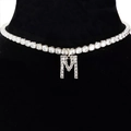 Silver choker necklace with sparkling zircon Letter M pendant on a black bust display - Letter M [Silver]