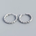 S925 sterling silver hoop earrings with vintage braided texture in metallic silver finish - 925 Silver / White Gold