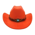 Chapeau de cowboy orange vif avec pierre turquoise et bande en cuir tressé - Taille unique / Jaune Orangé (Corde Croisée)