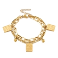 Zweilagiges goldenes Edelstahl-Kettenarmband mit rechteckigen Anhängern und Perlen - Gold (KB150601-Z)