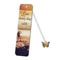 Rectangle bookmark with butterfly charm and Live every day with intention quote - Style D-Inspirational Butterfly Pendant