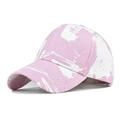 Detail view of tie-dye baseball cap with pink marble pattern and premium stitching - Adjustable / Tie-Dye Pink
