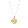 Golden lotus coin pendant necklace with zircon accents on a thin stainless steel chain - July - Lotus