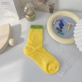 Breathable bright yellow crew socks with green contrast cuff and pointelle texture - All Yellow