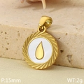 Pendentif rond en acier doré avec nacre blanche et motif en goutte d'eau - Style Goutte d'Eau (KP116502-ZLA)