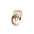 Detailed close-up of adjustable gold MOM ring featuring hollow letters and colored zircon - MOM Letter Criss-cross Colorful Zirconia (CR0329DX)