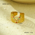Close-up of 18K gold plated stainless steel ring with colorful enamel inlay and dimensions - Multi-layer Lines Enamel Dots