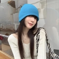 Winter knitted beanie hat in bright blue color with a classic ribbed cuffed design - M (56-58cm) / Lake Blue