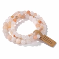 Multi-wrap gemstone bead bracelet with pink, white, and orange stones on elastic cord - 19cm 3-Piece Set - Multicolored Gemstone