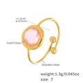 18k vergoldeter Edelstahlring mit 1,2 cm rundem rosa tschechischem Glasstein - Runder Stil / Gold Rosa Glasstein (TXA275)