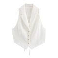 Minimalist white cropped vest suit for women with peaked lapel and amber-textured buttons - XS / White