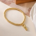 18K vergoldetes Perlenarmband mit glitzerndem Seepferdchen-Anhänger auf Seide - Seepferdchen Stil (32026)