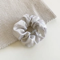French vintage silver metallic scrunchie with shiny pleated fabric for elegant hairstyles - Medium / Off White