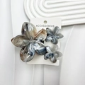 Three-piece plumeria flower hair claw clip set with elegant grey marble acetate finish - Marble-look Black Set (including Card)