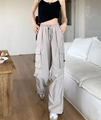 Y2K grey cargo trousers with multi-pocket design and drawstring waist in a loose fit - S / Silver Gray