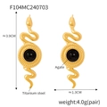 Snake earrings in gold-plated titanium steel with black natural agate stones - Gold Black