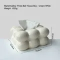 Boîte à mouchoirs moderne en céramique crème au design minimaliste de bulles de coton - Style Triple Balle Guimauve - Blanc Crème