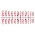 Coffret de 24 faux ongles longs avec cœurs rouges et French manucure sur base rose - Cœur Rouge French Long Carré (A2-13889 Strip) / 24 Pièces/En Bande