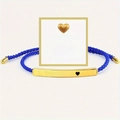 Adjustable woven rope bracelet with gold engraved bar featuring Just Breathe message - Just Breathe Gold Bar Royal Blue Rope With Card