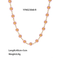 18K gold plated stainless steel necklace with pink and yellow daisy flower charms - Pink Style (YYN023068-R)