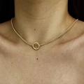 Minimalist 18K gold plated necklace with circular pendant on a classic woven chain - Twist Chain
