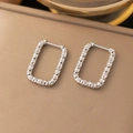 Silver rectangular hoop earrings with diamond-cut texture and snap-on closure - Hammered Rhombus Cut / Steel