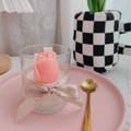 Handmade strawberry chocolate soy candle with pink tulip wax flower in glass cup - Tulip - Goji & Tarocco Blood Orange Scent
