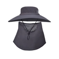 Dark grey outdoor sun hat with wide brim, breathable mesh, and removable neck flap cover - 2-Piece Set - Dark Grey