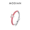 S925 Sterling Silber Herzring mit rosa Emaille und Zirkon für Damen, Modedesign - US 5 / Silberrosa
