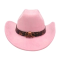 Cappello da cowboy rosa a tesa larga con emblema di teschio vintage sulla fascia - Rosa (Teschio)