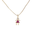 Gold-plated girl-shaped pendant necklace with red triangle zircon and white stone - Girl-July