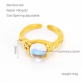 Adjustable vintage 18K gold plated stainless steel ring with luminous stone inlay - Blue-Brown Mixed Luminous Stone (692)