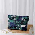 French vintage makeup bag with teal floral jacquard pattern and zipper closure - 26x18cm / Green Large