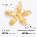 Golden stainless steel flower pendant charm with 28.69mm diameter and waterproof finish - Flower