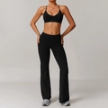 Women's black high waist flare yoga set with V-neck sports bra and slim fit leggings - S / Bra + Flare Pants / Premium Black
