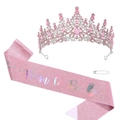 Pink Mom to Be glitter sash and silver crown set with pink rhinestones for baby showers - Mom to Be Footprint Glitter Sash Set