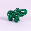 Hand-carved green malachite elephant gemstone figurine with natural black stripes - Malachite