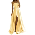 Elegantes goldenes Satin-Abendkleid mit Spaghettiträgern und hohem seitlichem Schlitz - L (US 12) / Gelb