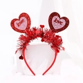 Sparkly red Valentine heart headband with pink glitter love text on white display - Red Pink Love Text Glitter Headband (No. 17)