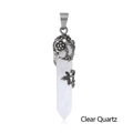 Detailed view of Clear Quartz hexagonal pendant with vintage silver floral metal cap - Pendant Only (Without Chain) / White Crystal