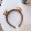 Cute brown plush headband with bear ears design in soft cream style hair accessory - Headband-Brown Bear