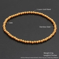 Waterproof 18K gold plated stainless steel 3mm bead stretch bracelet for women - 3mm / Gold
