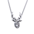 3D reindeer head pendant necklace in antique silver finish with minimalist box chain - 3D Stereo Deer Head (D0706-2)
