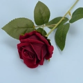 Dark red velvet artificial rose flower with green leaves for wedding and home decor - Burgundy