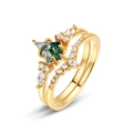 925 silver gold-plated ring set with kite-cut moss agate and marquise diamond accents - US8# / Gold