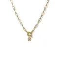 Golden paperclip chain necklace featuring a sparkling zircon-studded letter R pendant - Letter R