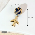 Golden earth globe and airplane charm pendant with zircon inlay and size dimensions - Gold Large Globe Plane Style (SMP53391)