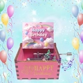 Pink wooden hand-crank music box with rainbow and Happy Birthday design - Happy Birthday 10