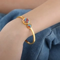 Elegant gold titanium steel open bangle with colorful natural stone inlay decoration - Gold Color (Z290)